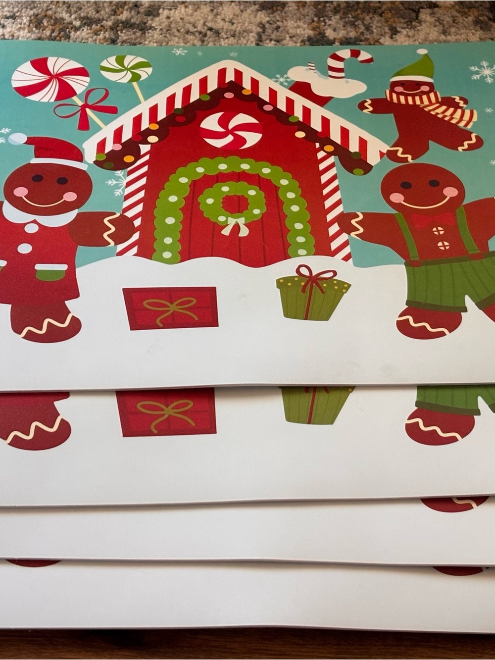 Holiday Gingerbread placemats with Red & Green Festive Design